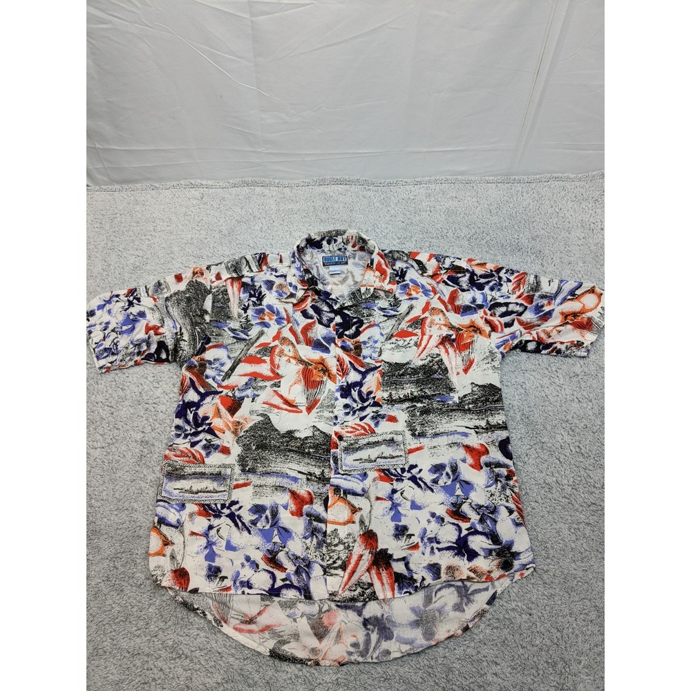Vintage Bugle Boy Direction Shirt Retro Mens Button Geo Hawaiian Rayon Large‎